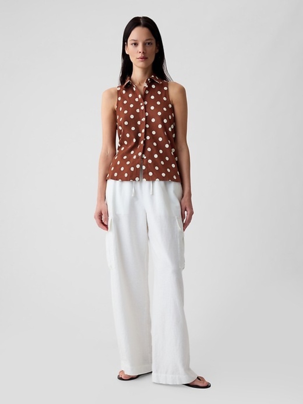 Gap | Linen blend button down polka dot shirt S